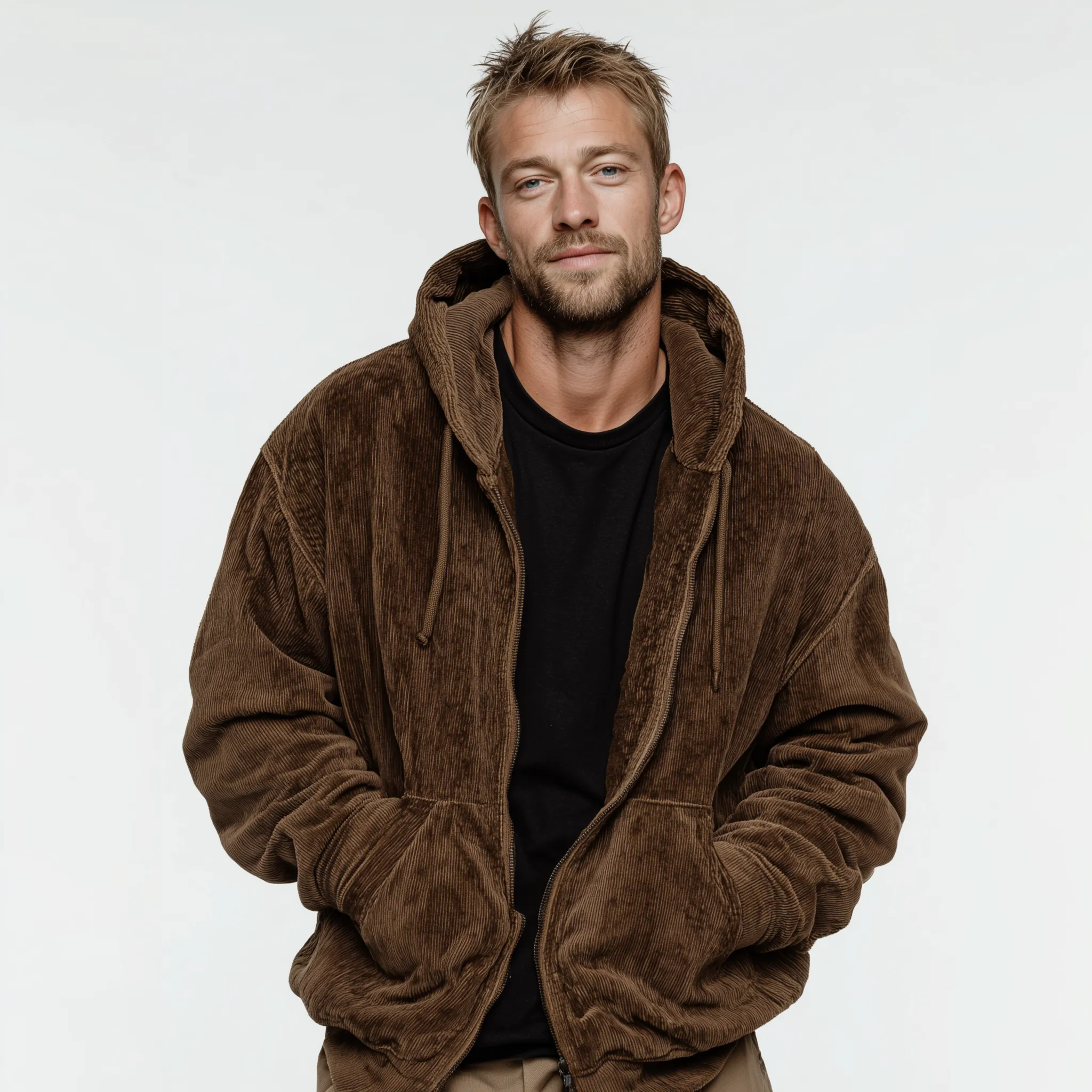 Men's Classic Casual Hooded Zip-Up Corduroy Jacket MTA1393J7K sold by Manly product image thumbnail 2