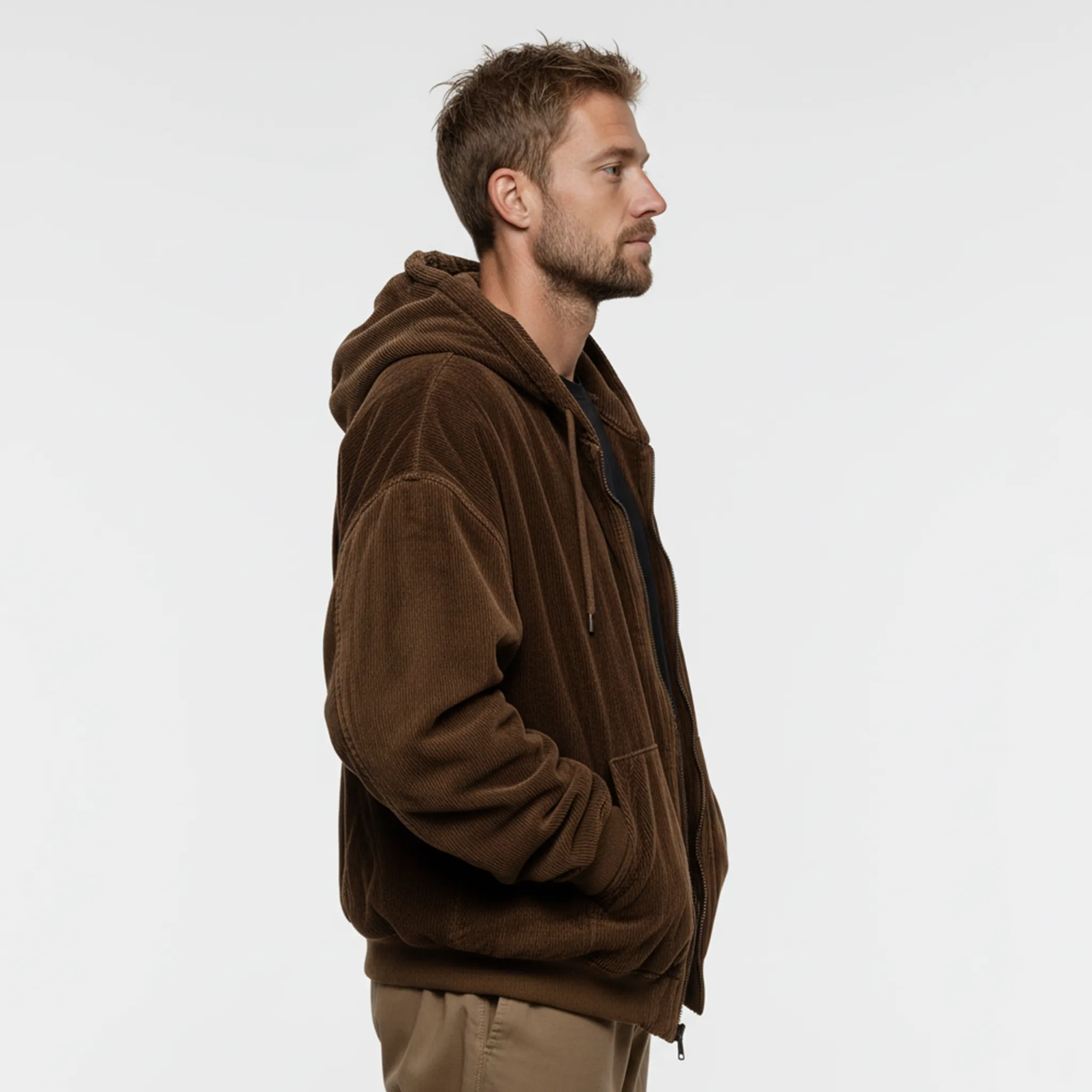 Men's Classic Casual Hooded Zip-Up Corduroy Jacket MTA1393J7K sold by Manly product image thumbnail 3