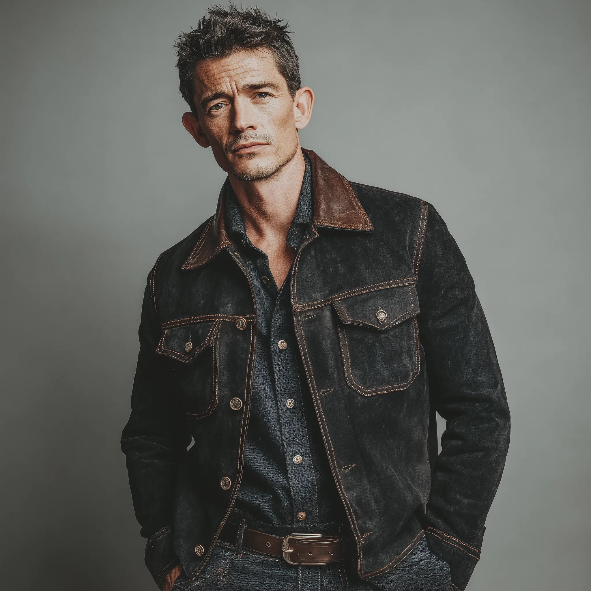 Men's Classic Casual PU Leather Collar Button Faux Suede Jacket MTA1310J9K sold by Manly product image thumbnail 2