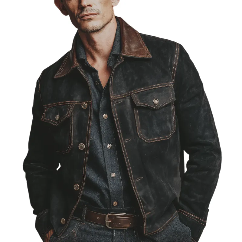 Men's Classic Casual PU Leather Collar Button Faux Suede Jacket MTA1310J9K sold by Manly