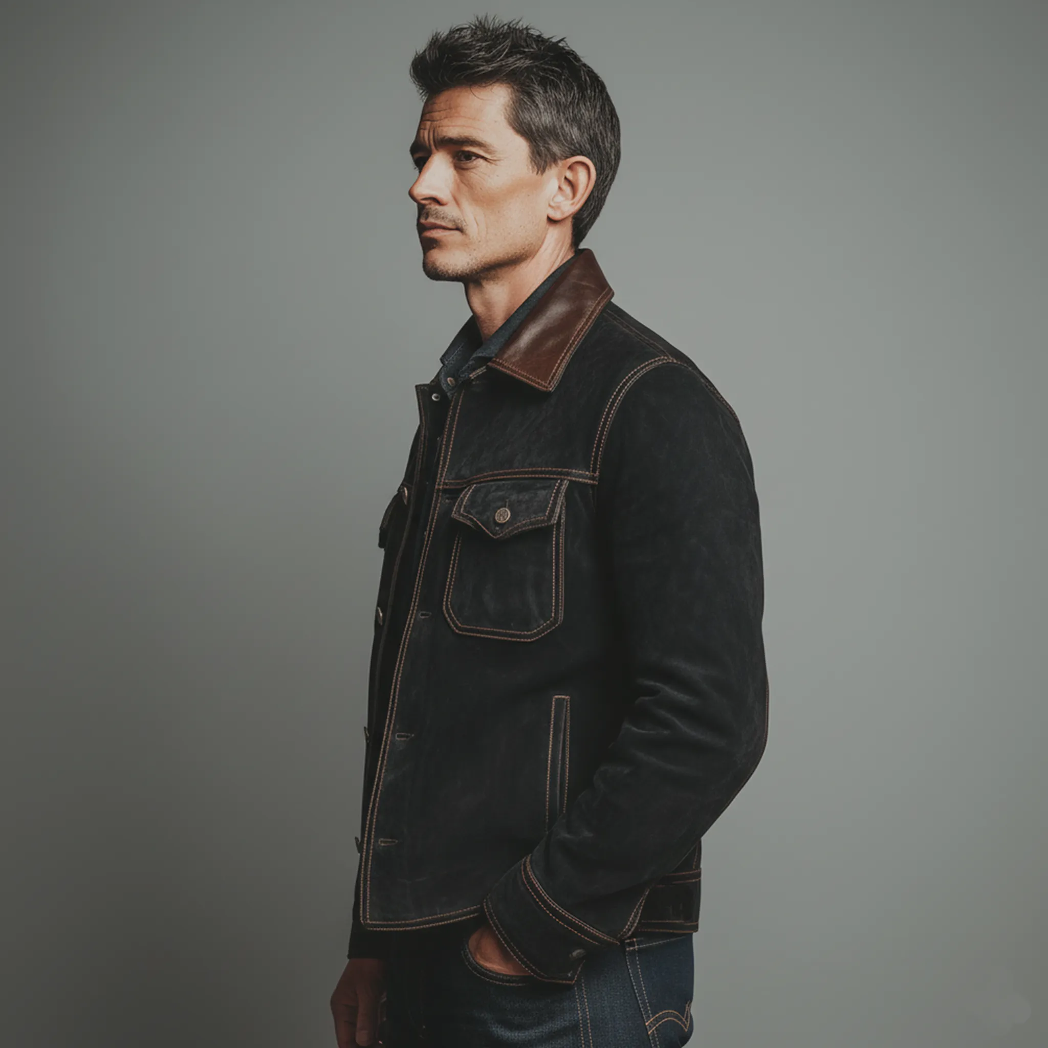 Men's Classic Casual PU Leather Collar Button Faux Suede Jacket MTA1310J9K sold by Manly product image thumbnail 4