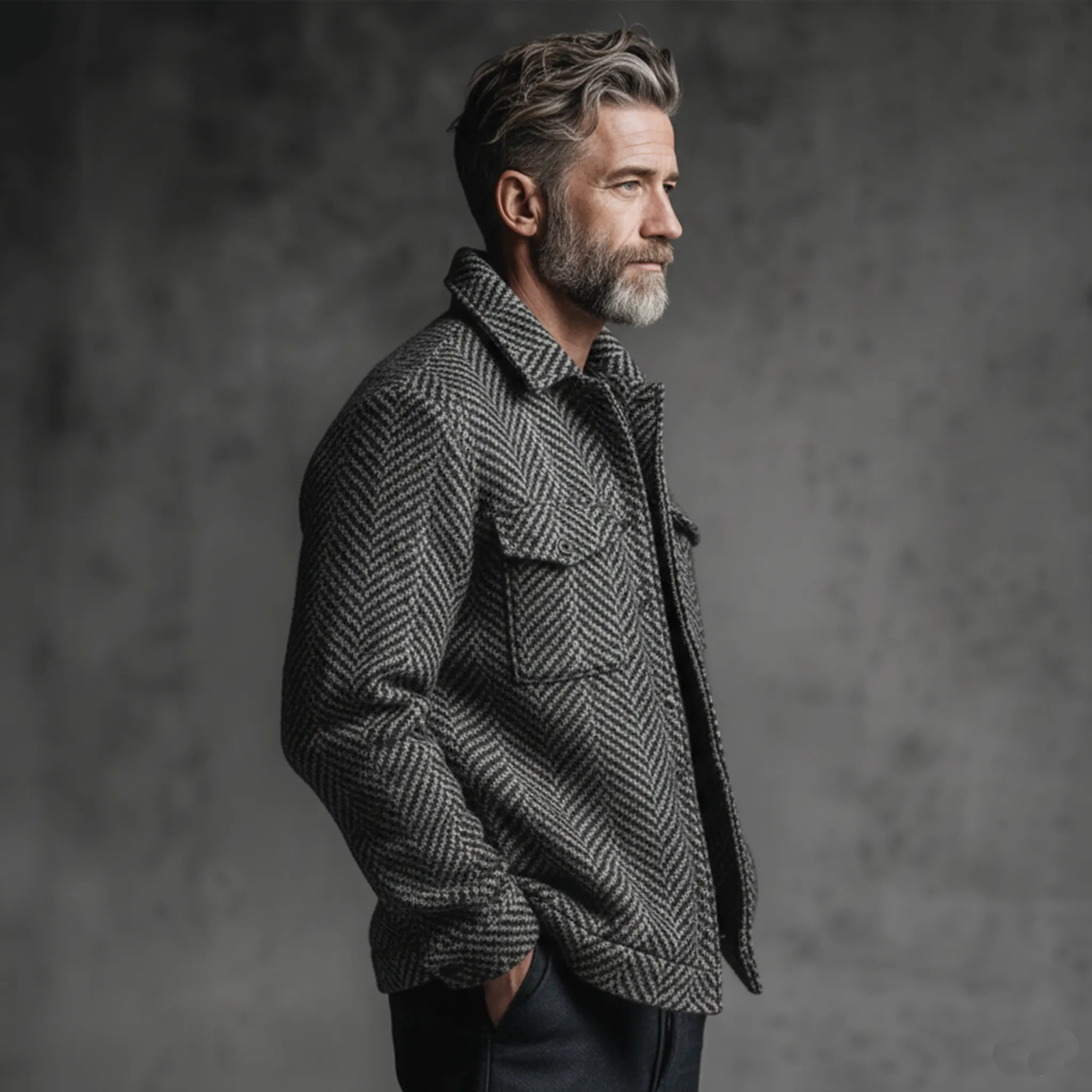 Men's Classic Casual Lapel Faux Herringbone Wool Zipper Jacket MTA1312J5K sold by Manly product image thumbnail 3