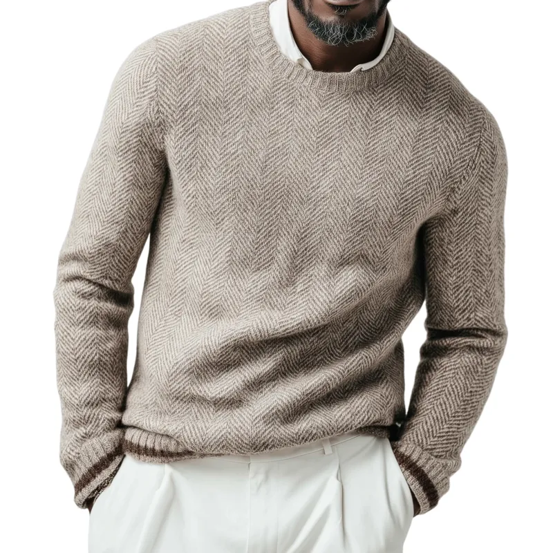 Men's Classic Casual Crew Neck Herringbone Knit Sweater MTA1369J0K sold by Manly