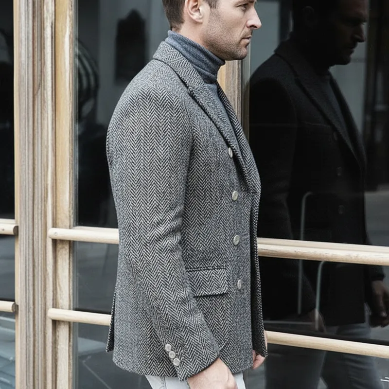 Men's Business Double-breasted Herringbone Faux Wool Blazer MTA1380J9U sold by Manly product image thumbnail 3