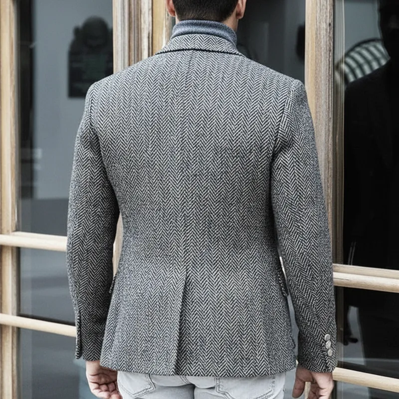 Men's Business Double-breasted Herringbone Faux Wool Blazer MTA1380J9U sold by Manly product image thumbnail 4