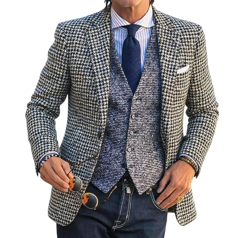 Men's Business Classic Houndstooth Faux Wool Two-Button Blazer MTA1336J6U sold by Manly