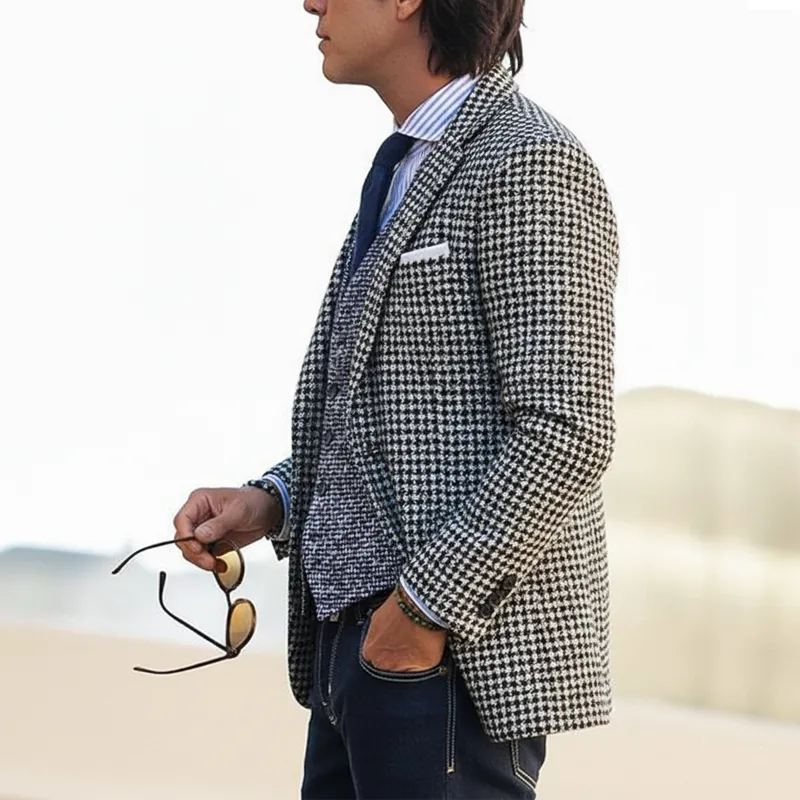 Men's Business Classic Houndstooth Faux Wool Two-Button Blazer MTA1336J6U sold by Manly product image thumbnail 3