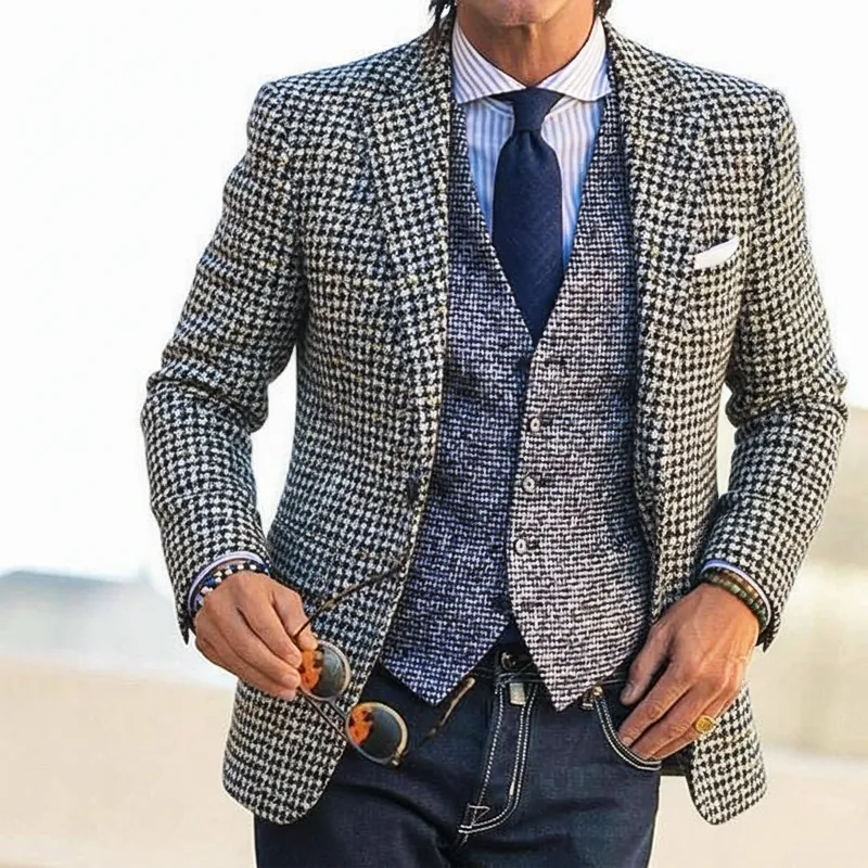 Men's Business Classic Houndstooth Faux Wool Two-Button Blazer MTA1336J6U sold by Manly product image thumbnail 2