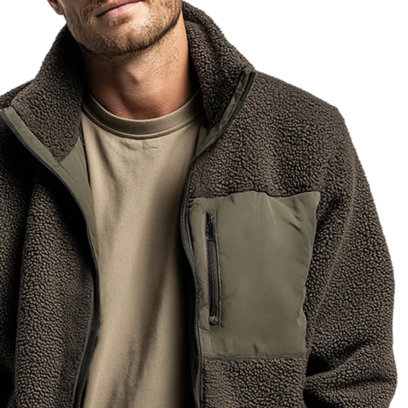 Men's Retro Casual Polar Fleece Splicing Zipper Lapel Jacket MTA1044J0TO sold by Manly product image thumbnail 3