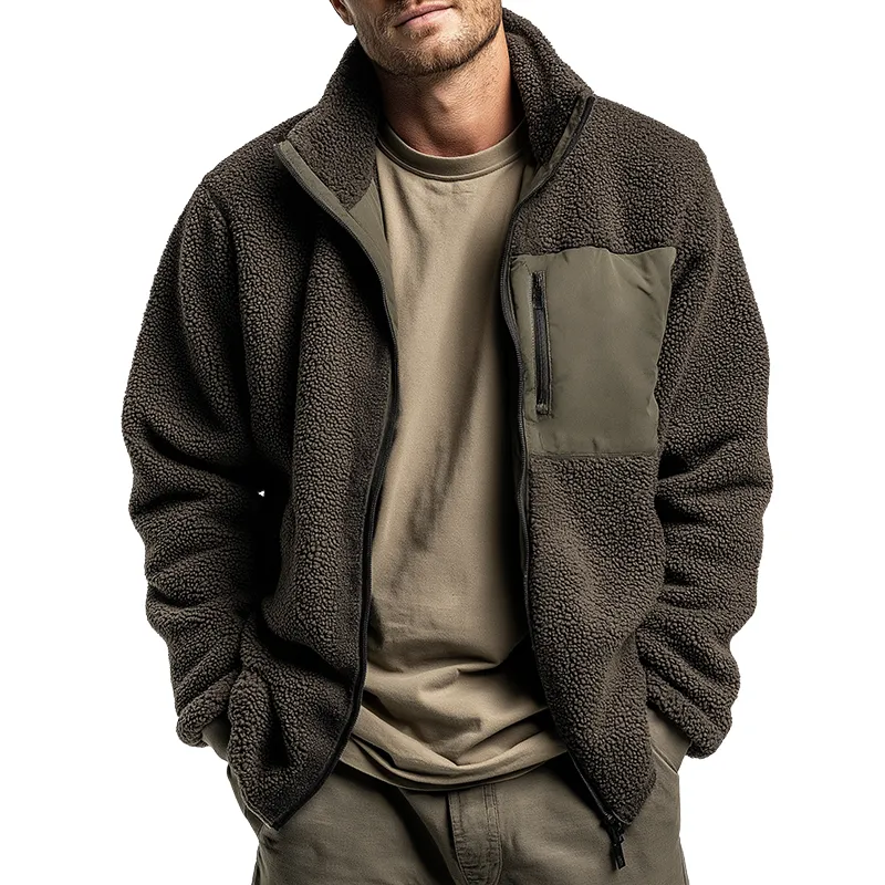 Men's Retro Casual Polar Fleece Splicing Zipper Lapel Jacket MTA1044J0TO sold by Manly