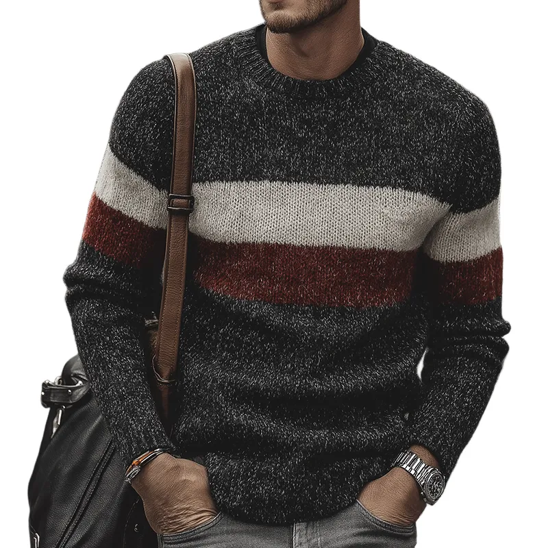 Men's Retro Casual Striped Colorblock Crew Neck Sweater MTA1072J9TO sold by Manly