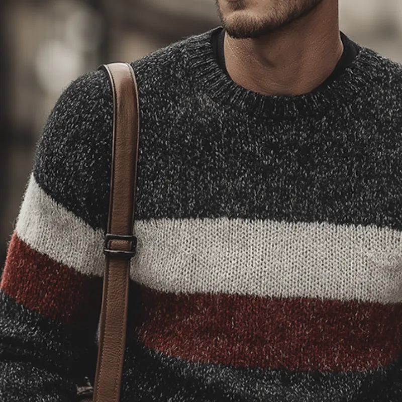 Men's Retro Casual Striped Colorblock Crew Neck Sweater MTA1072J9TO sold by Manly product image thumbnail 3