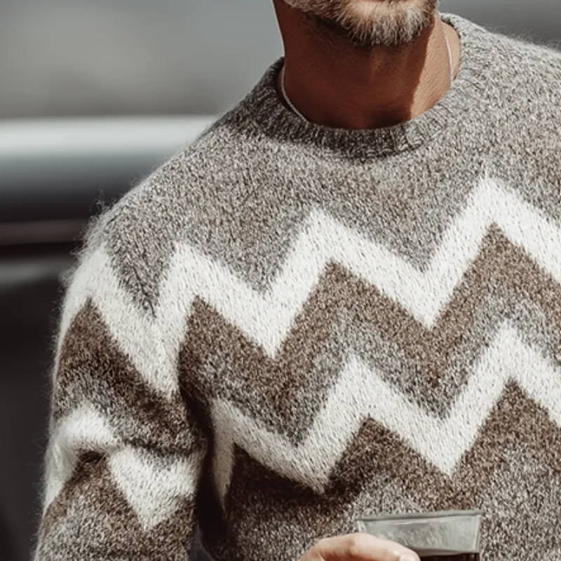 Men's Retro Casual Zigzag Striped Colorblock Crew Neck Sweater MTA1045J7TO sold by Manly product image thumbnail 3