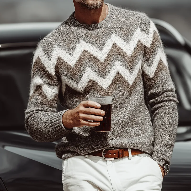 Men's Retro Casual Zigzag Striped Colorblock Crew Neck Sweater MTA1045J7TO sold by Manly product image thumbnail 2