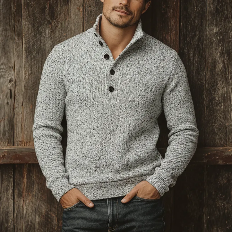 Men's Winter Heathered Cotton Knitted Turtleneck Button Sweater MTA1383J8P sold by Manly product image thumbnail 2