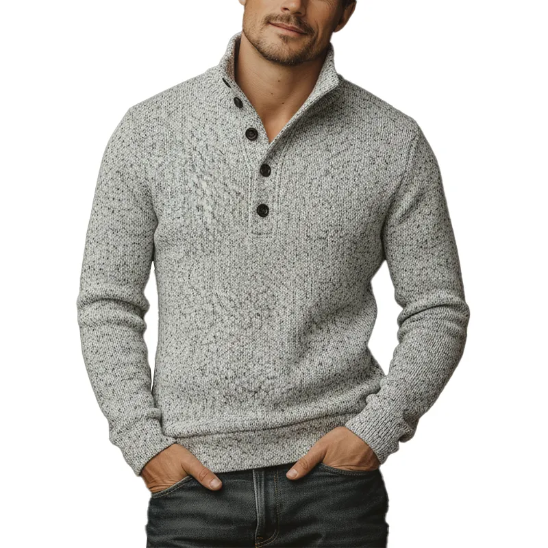 Men's Winter Heathered Cotton Knitted Turtleneck Button Sweater MTA1383J8P sold by Manly