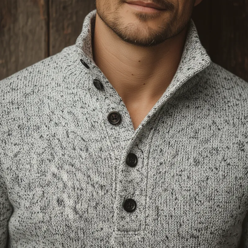 Men's Winter Heathered Cotton Knitted Turtleneck Button Sweater MTA1383J8P sold by Manly product image thumbnail 5