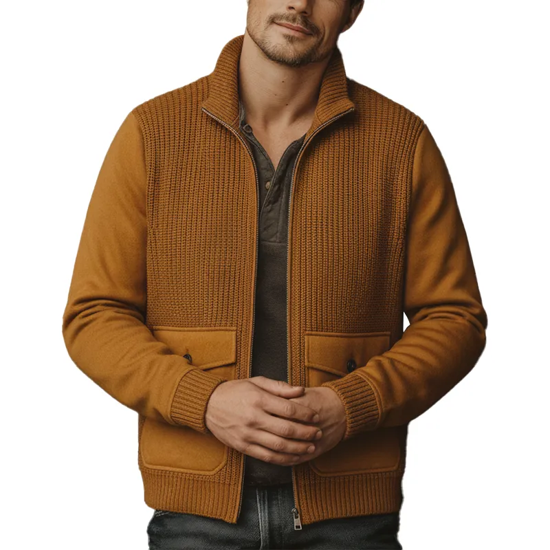 Men's Winter Cotton Yarn Knitted Patchwork Cotton Blend Zipper Cardigan MTA1377J8P sold by Manly