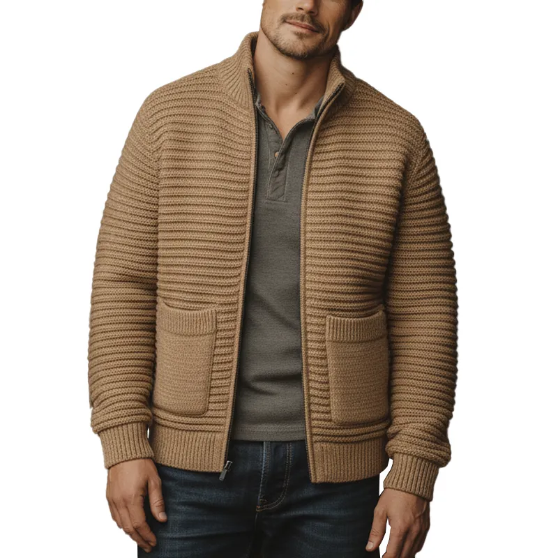 Men's Winter Fashion Cotton Knitted Striped Zipper Cardigan MTA1394J7P sold by Manly
