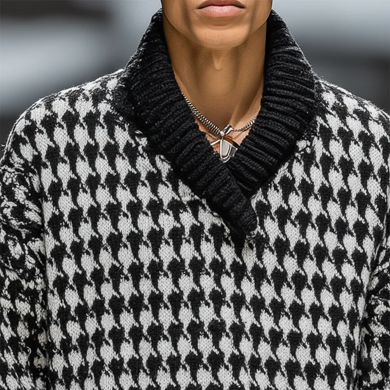 Men's Winter Fashion Cotton Knitted Houndstooth Pattern Sweater MTA1363J1P sold by Manly product image thumbnail 4