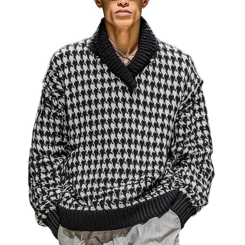 Men's Winter Fashion Cotton Knitted Houndstooth Pattern Sweater MTA1363J1P sold by Manly