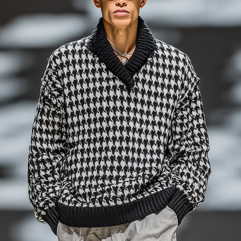 Men's Winter Fashion Cotton Knitted Houndstooth Pattern Sweater MTA1363J1P sold by Manly product image thumbnail 2