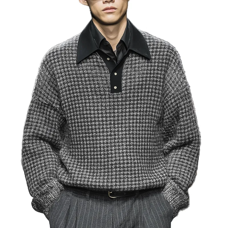 Men's Winter Fashion Cotton Knitted Houndstooth Pattern Sweater MTA1353J2P sold by Manly