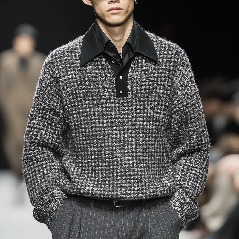 Men's Winter Fashion Cotton Knitted Houndstooth Pattern Sweater MTA1353J2P sold by Manly product image thumbnail 2