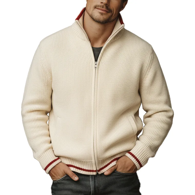 Men's Winter Fashion Cotton Yarn Knitted Simple Contrast Color Zipper Sweater Cardigan MTA1346J0P sold by Manly