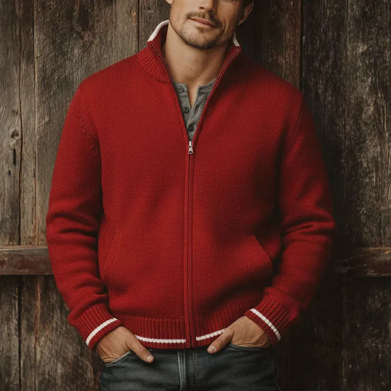 Men's Winter Fashion Cotton Yarn Knitted Simple Contrast Color Zipper Sweater Cardigan MTA1346J0P sold by Manly product image thumbnail 3