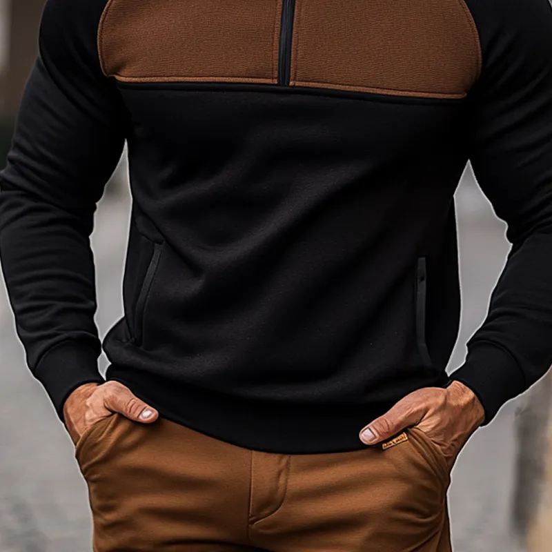 Men's Contrast Color Stand Collar Half Zip Blend Long Sleeve Sweatshirt MTA1309J2X sold by Manly product image thumbnail 4
