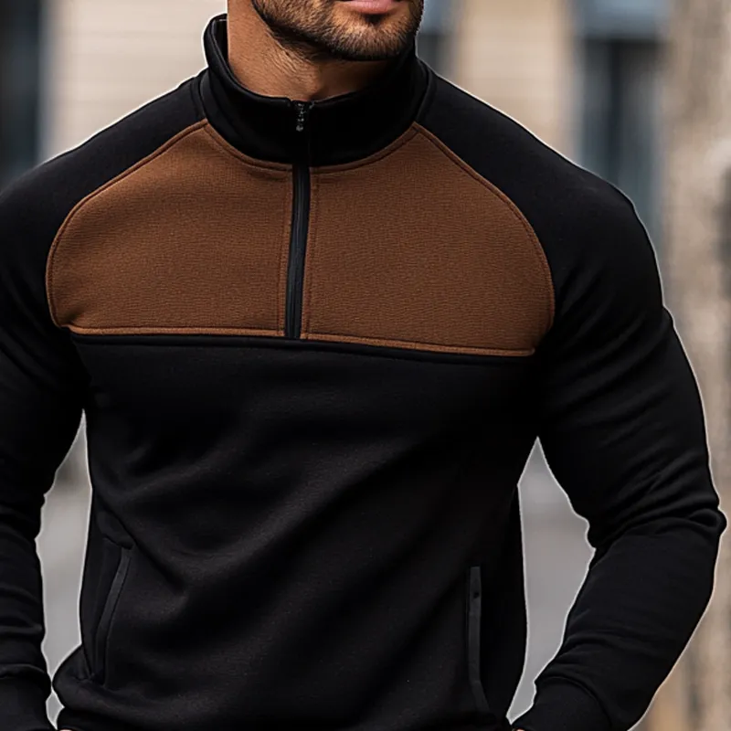 Men's Contrast Color Stand Collar Half Zip Blend Long Sleeve Sweatshirt MTA1309J2X sold by Manly product image thumbnail 2