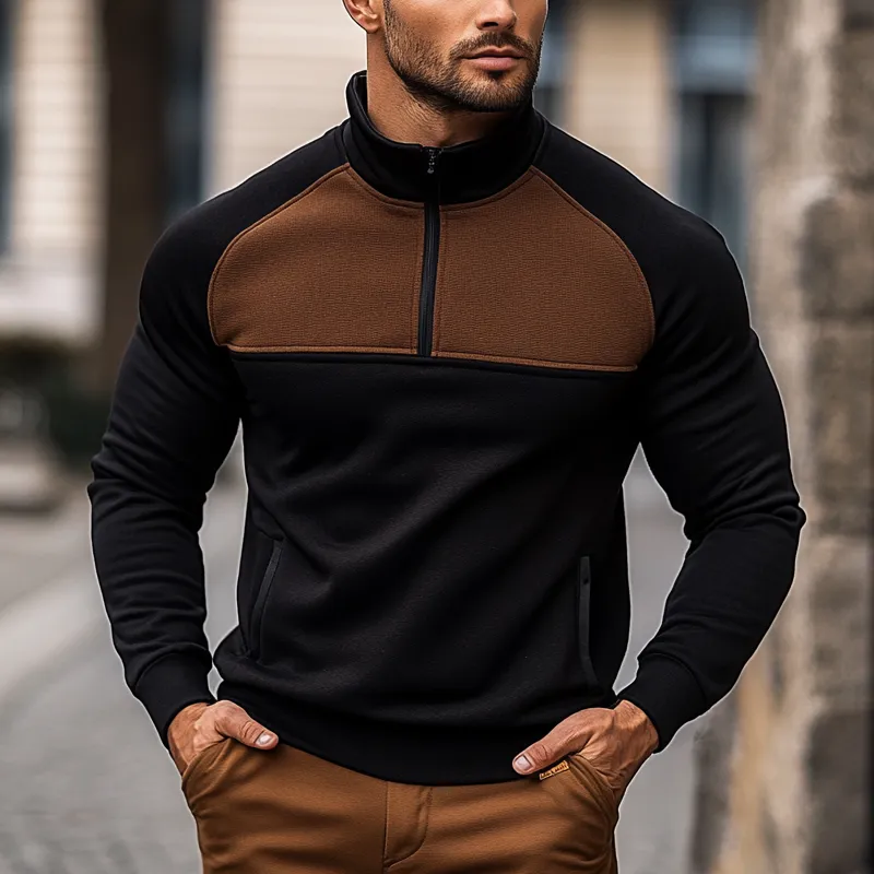 Men's Contrast Color Stand Collar Half Zip Blend Long Sleeve Sweatshirt MTA1309J2X sold by Manly product image thumbnail 3