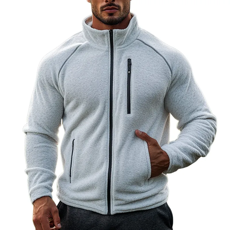 Men's Casual Sports Solid Color Polar Fleece Stand Collar Zipper Jacket MTA1365J3X sold by Manly