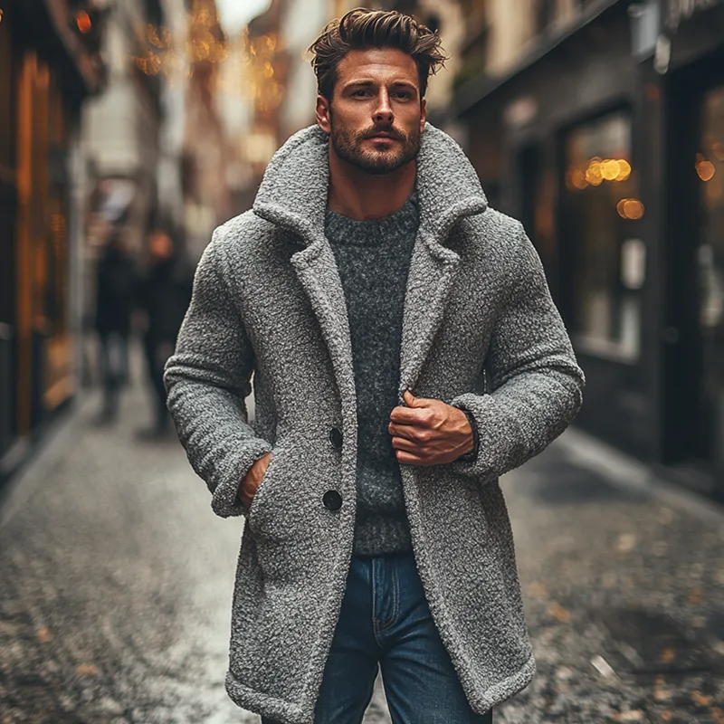 Men's Blended Polar Fleece Lapel Mid-length Coat MTA1329J6X sold by Manly product image thumbnail 2