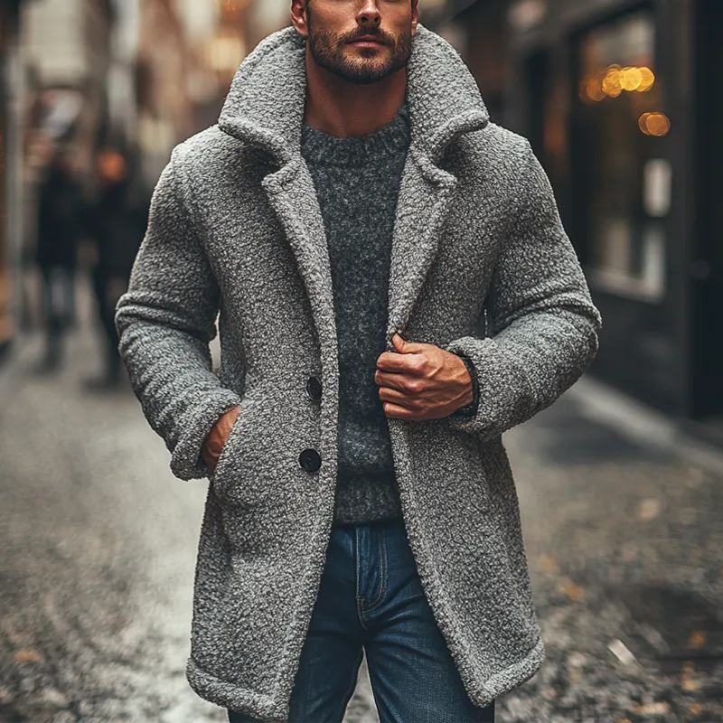 Men's Blended Polar Fleece Lapel Mid-length Coat MTA1329J6X sold by Manly product image thumbnail 3
