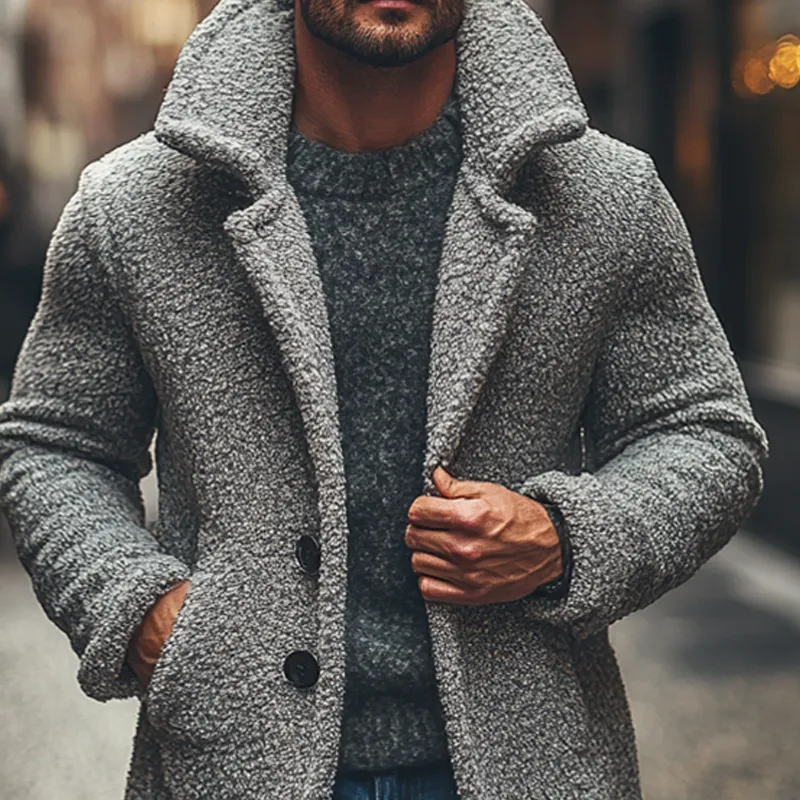 Men's Blended Polar Fleece Lapel Mid-length Coat MTA1329J6X sold by Manly product image thumbnail 4