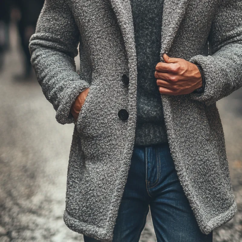 Men's Blended Polar Fleece Lapel Mid-length Coat MTA1329J6X sold by Manly product image thumbnail 5