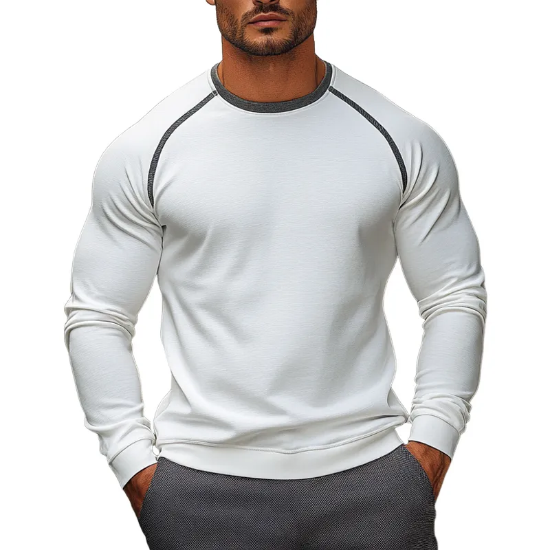 Men's Casual Blended Contrast Color Long Sleeve Crew Neck T-shirt MTA1396J4X sold by Manly
