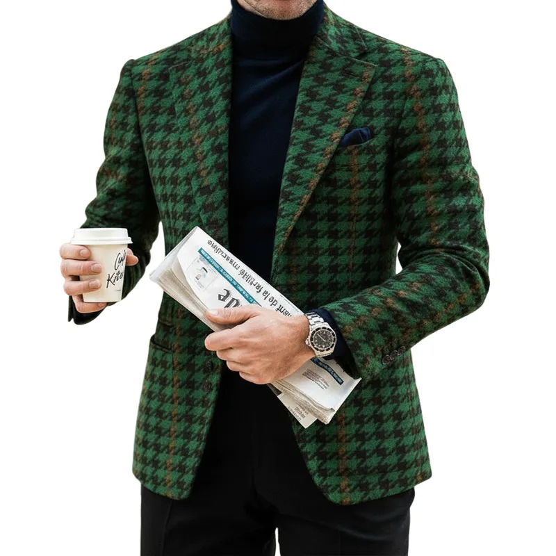 Men's Classic Business Houndstooth Double-button Faux Wool Blazer MTA1649J5U sold by Manly