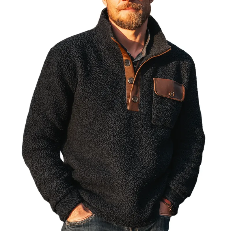 Men's Classic Polar Fleece And PU Leather Stand Collar Sweatshirt MTA1620J2U sold by Manly