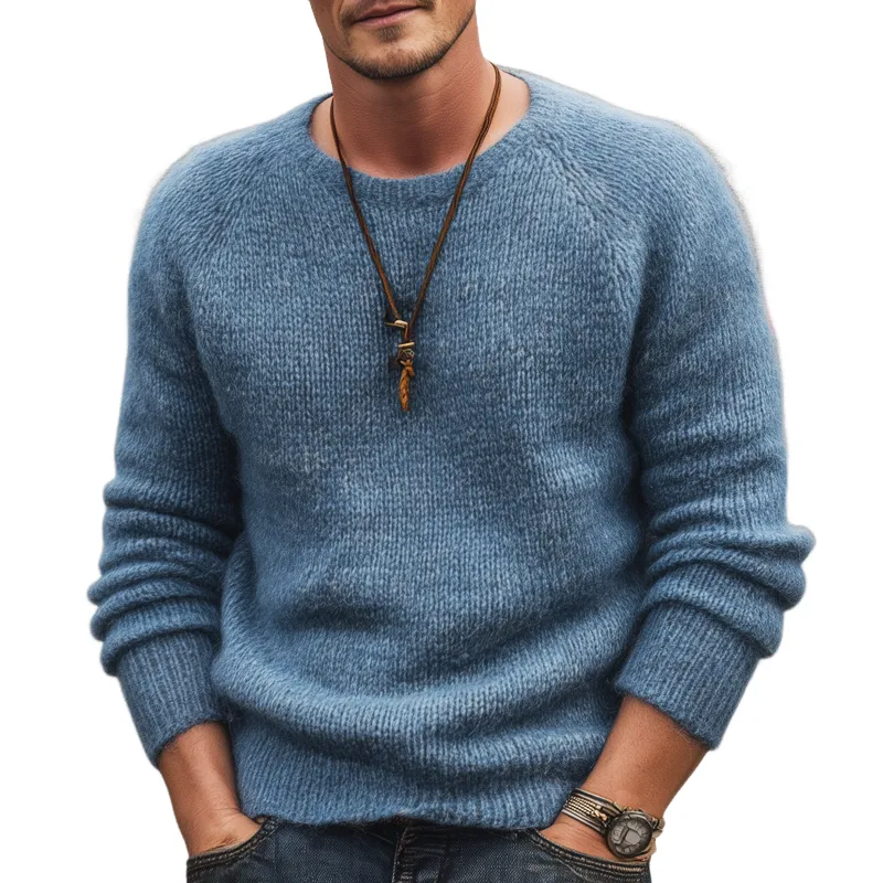 Men's Classic Blue Crew Neck Casual Pullover Sweater MTA1616J7U sold by Manly