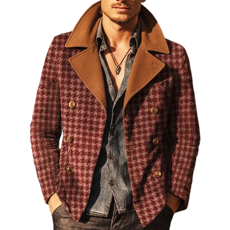 Men's Vintage Houndstooth Faux Wool And Suede Double-Breasted Jacket MTA1611J7U sold by Manly