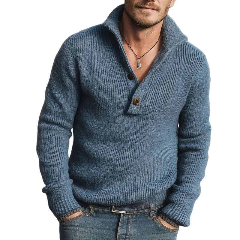 Men's Retro Blue Stand Collar Knitted Pullover Sweater MTA1625J4U sold by Manly