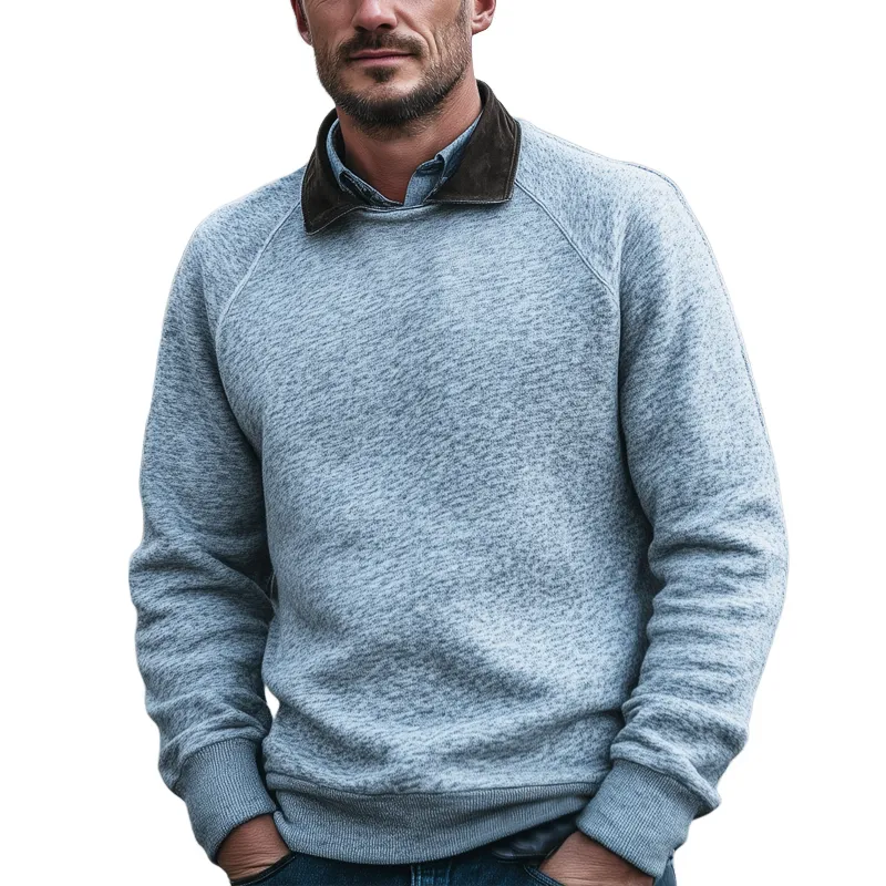 Men's Retro Light Grey Colorblock Lapel Casual Sweatshirt MTA1699J4U sold by Manly