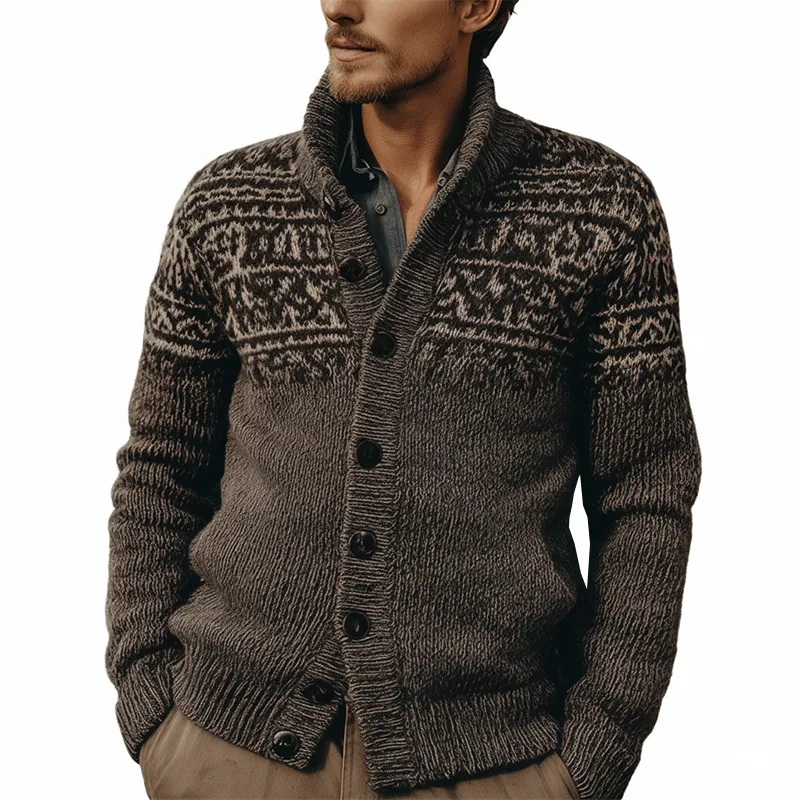 Men's Winter Vintage Cotton Knitted Jacquard Button Cardigan MTA1615J8P sold by Manly
