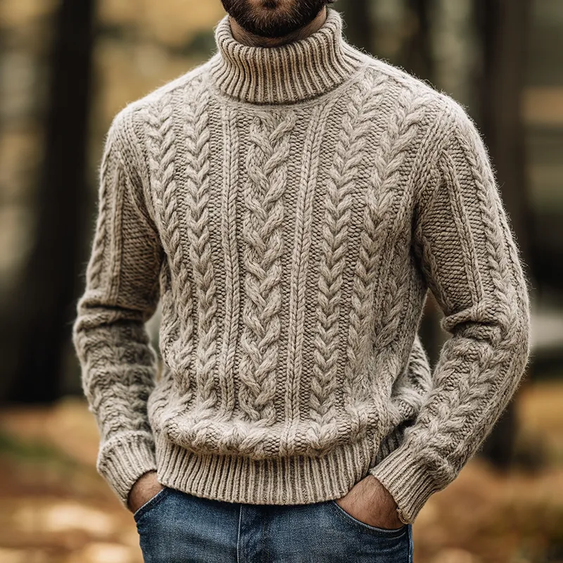 Men's Retro Casual Knitted Cable-Pattern Turtleneck Pullover Sweater MTA1576J1TO sold by Manly product image thumbnail 2