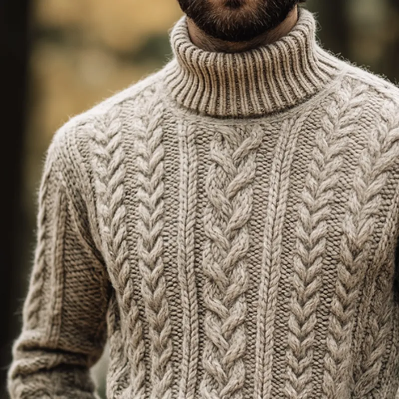 Men's Retro Casual Knitted Cable-Pattern Turtleneck Pullover Sweater MTA1576J1TO sold by Manly product image thumbnail 3