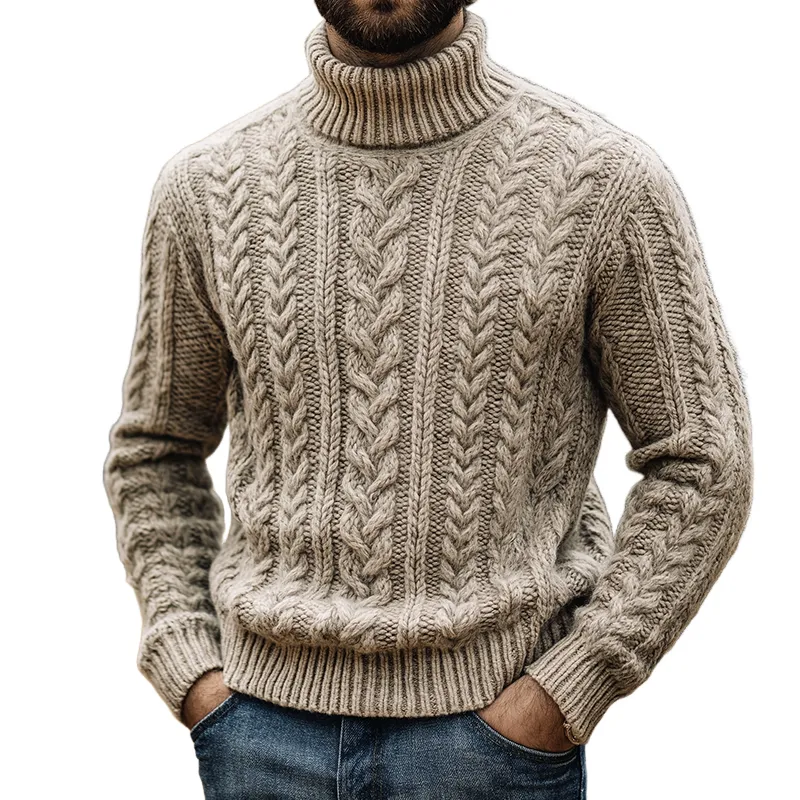 Men's Retro Casual Knitted Cable-Pattern Turtleneck Pullover Sweater MTA1576J1TO sold by Manly