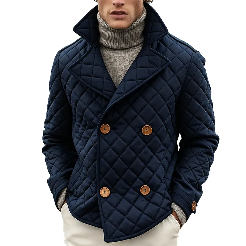 Men's Vintage Casual Diamond Cotton Lapel Double Breasted Jacket MTA1590J8TO sold by Manly